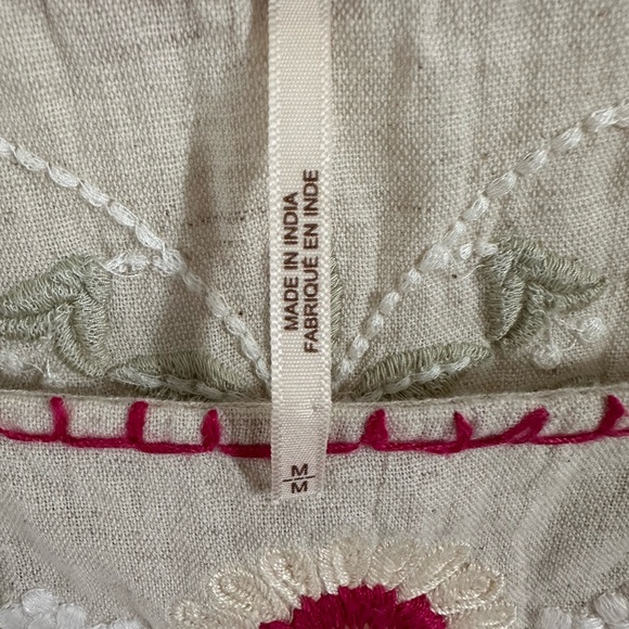 Free People Cream Peasant Blouse with Pink & Gold Embroidery - Picture 3 of 3